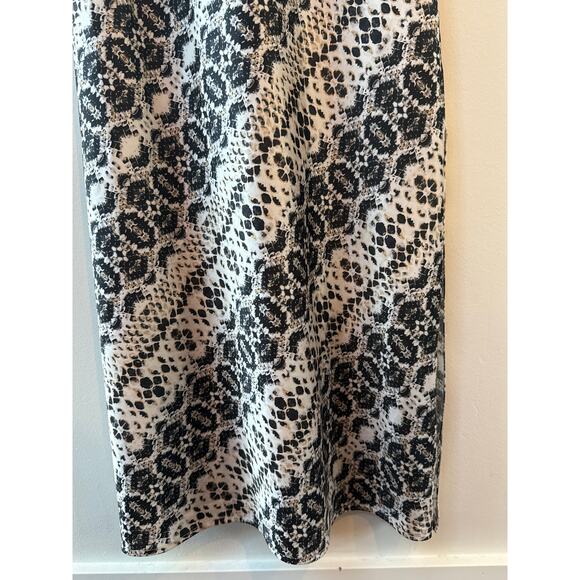 Adrienne Landau Slip Dress Maxi Black White Snakeskin Print Size S Sexy Silky‎ - Picture 3 of 13